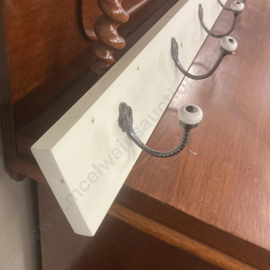 Painted Wood Wall Mounted Coat Rack  - 7 Hooks. 9 x 122cm Image 1++