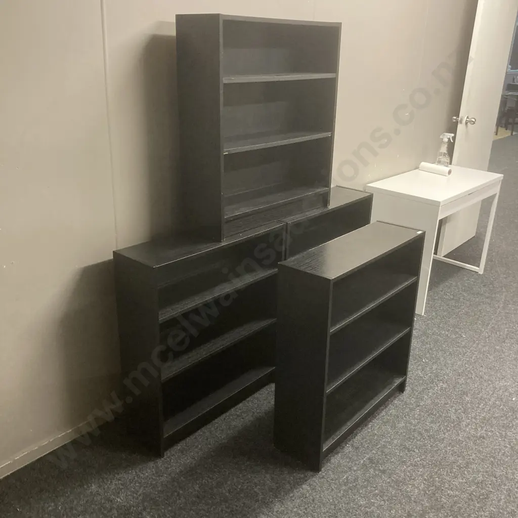 Lot of 4 Black Wood Effect Bookcases. H83 W75 D24cm Image 1++