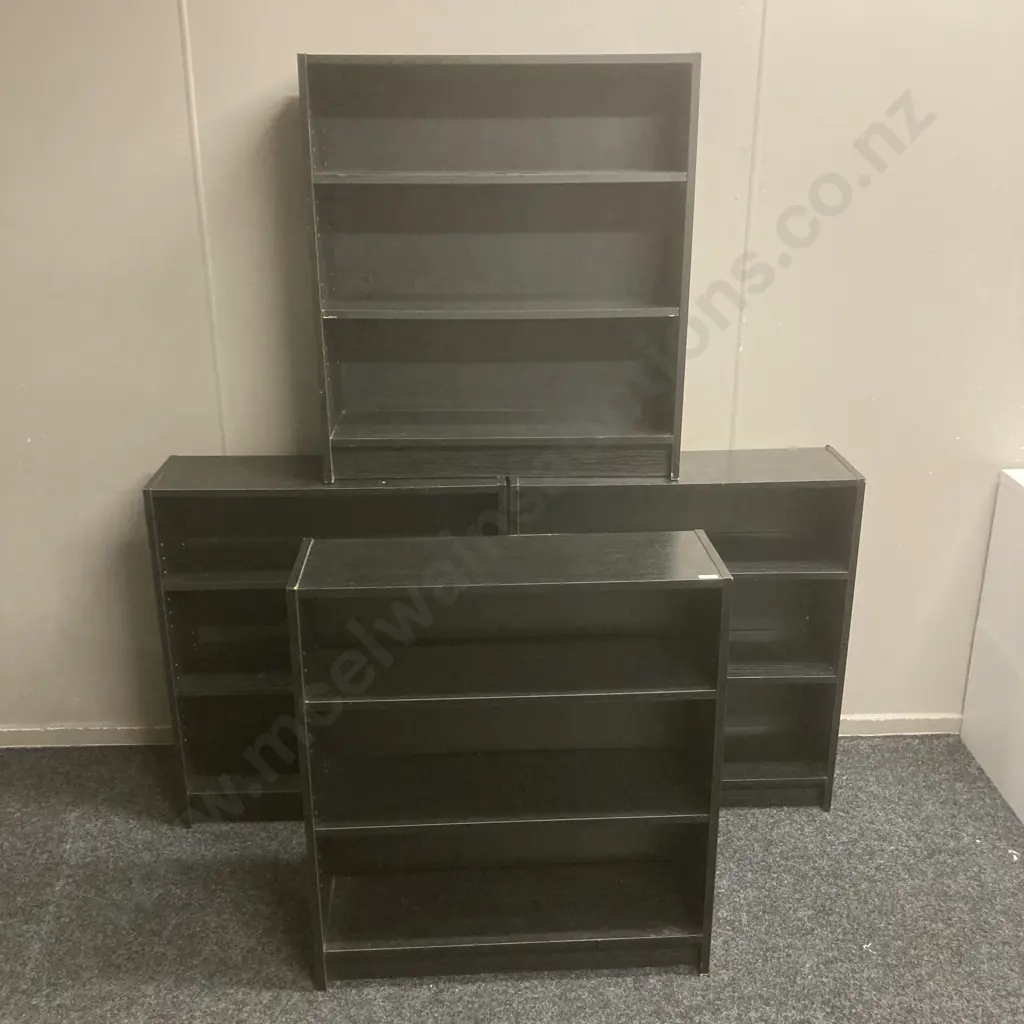 Lot of 4 Black Wood Effect Bookcases. H83 W75 D24cm Image 1++