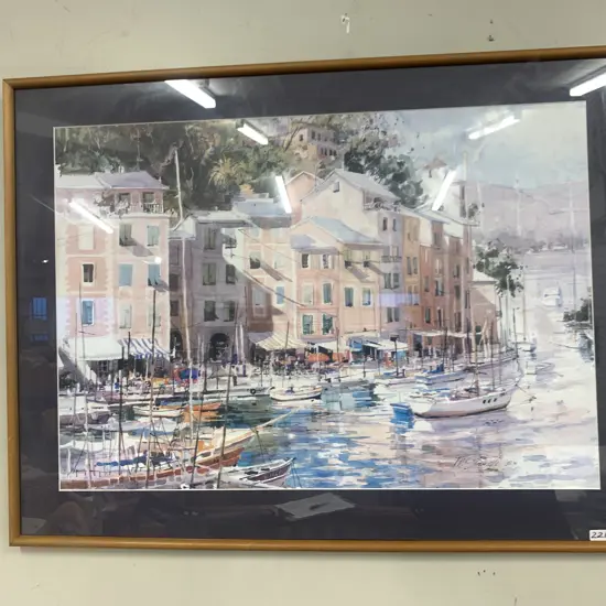 Framed Mediterranean Print, M.Simandle '91, 62cm x 82cm