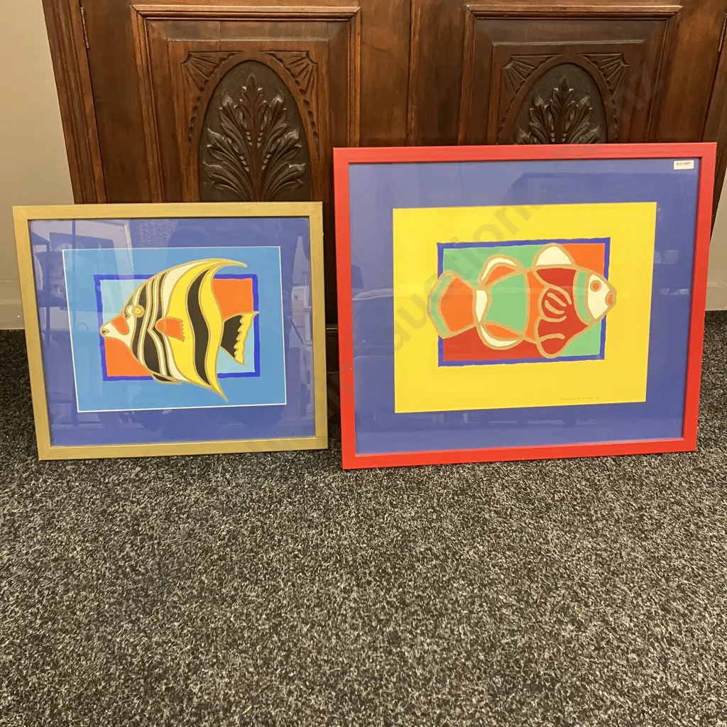 Pair of Paintings of Fish Signed Gavin Crew. 39 x 45cm & 48 x 57cm, Glazed Framed Image 1++
