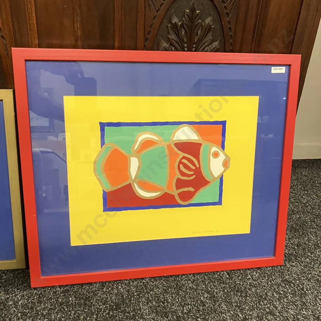 Pair of Paintings of Fish Signed Gavin Crew. 39 x 45cm & 48 x 57cm, Glazed Framed Image 1++