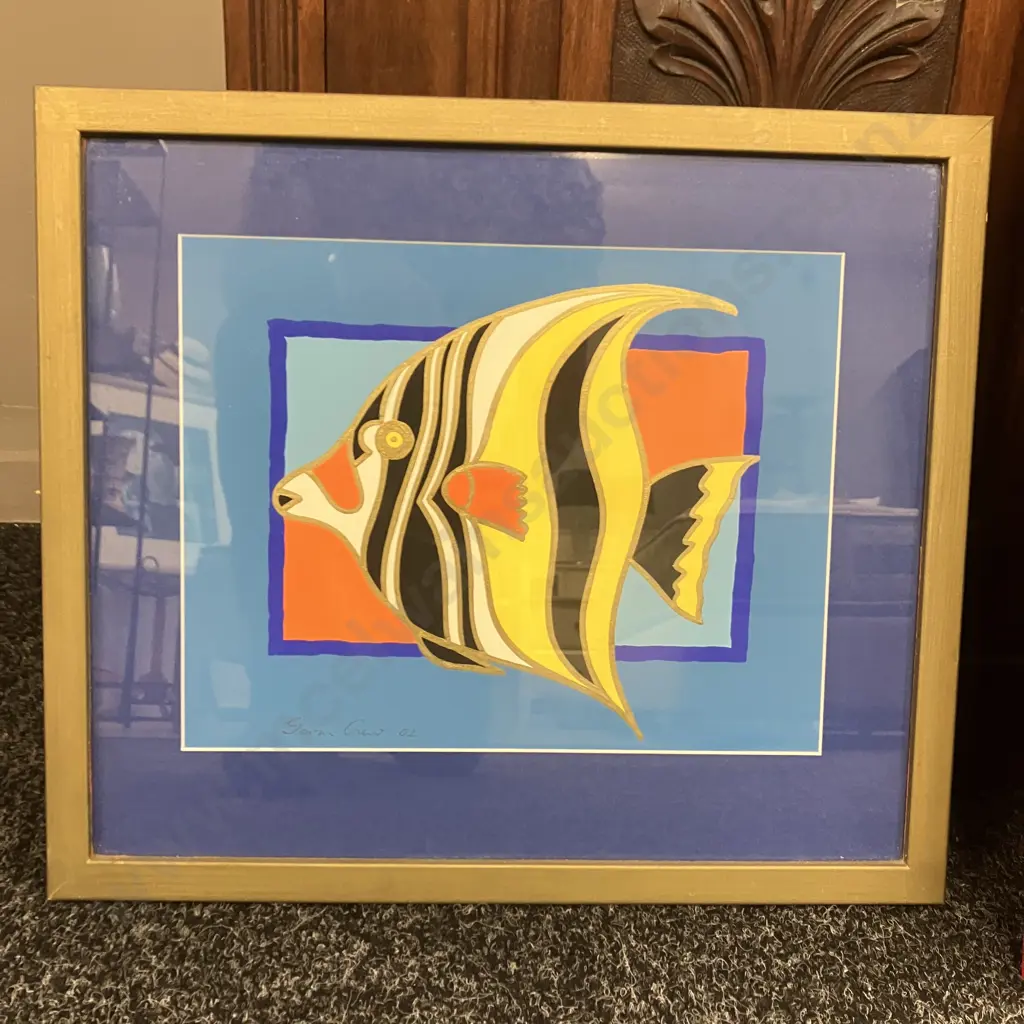Pair of Paintings of Fish Signed Gavin Crew. 39 x 45cm & 48 x 57cm, Glazed Framed Image 1++