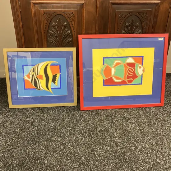 Pair of Paintings of Fish Signed Gavin Crew. 39 x 45cm & 48 x 57cm, Glazed Framed