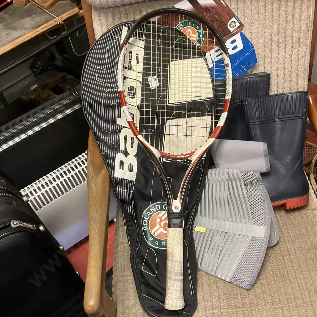 Babolat Over Drive 105 French Open Tennis Racquet & Cover, Weight belt and Skellerup Size 7 Gumboots Image 1++