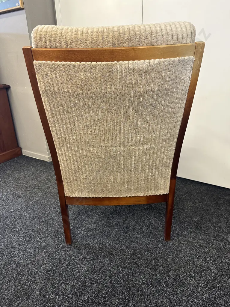 Mid Century Wooden Armed Chair With Cream Upholstery (unsaleable Donated) Image 1++