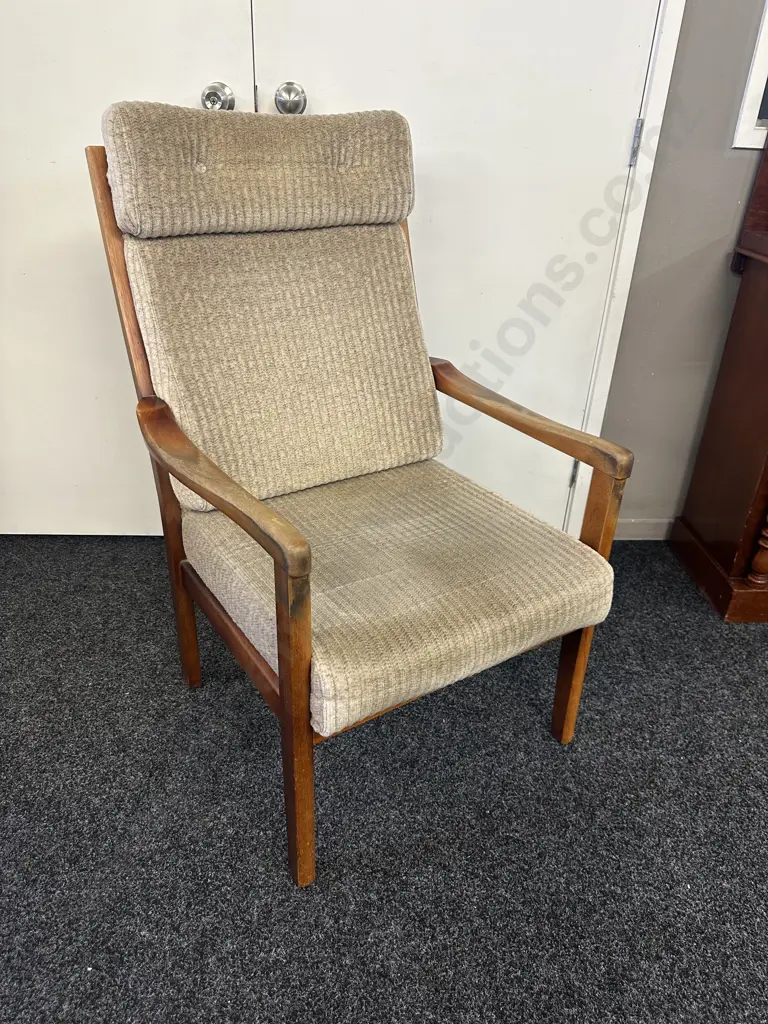 Mid Century Wooden Armed Chair With Cream Upholstery (unsaleable Donated) Image 1++