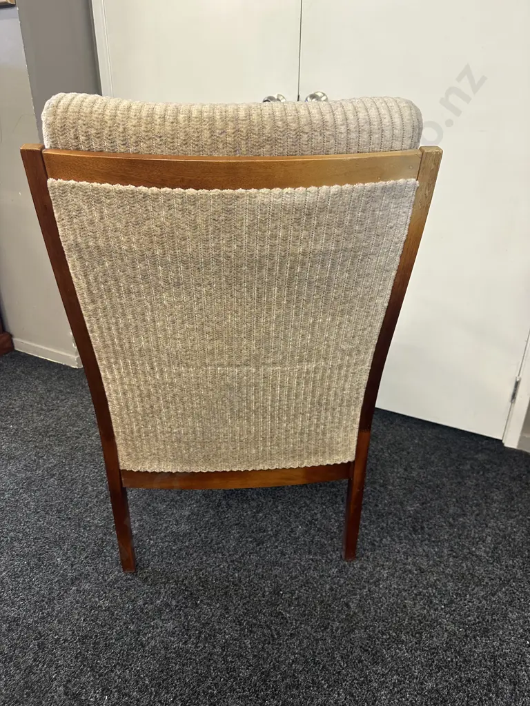 Mid Century Wooden Armed Chair With Cream Upholstery (unsaleable Donated) Image 1++