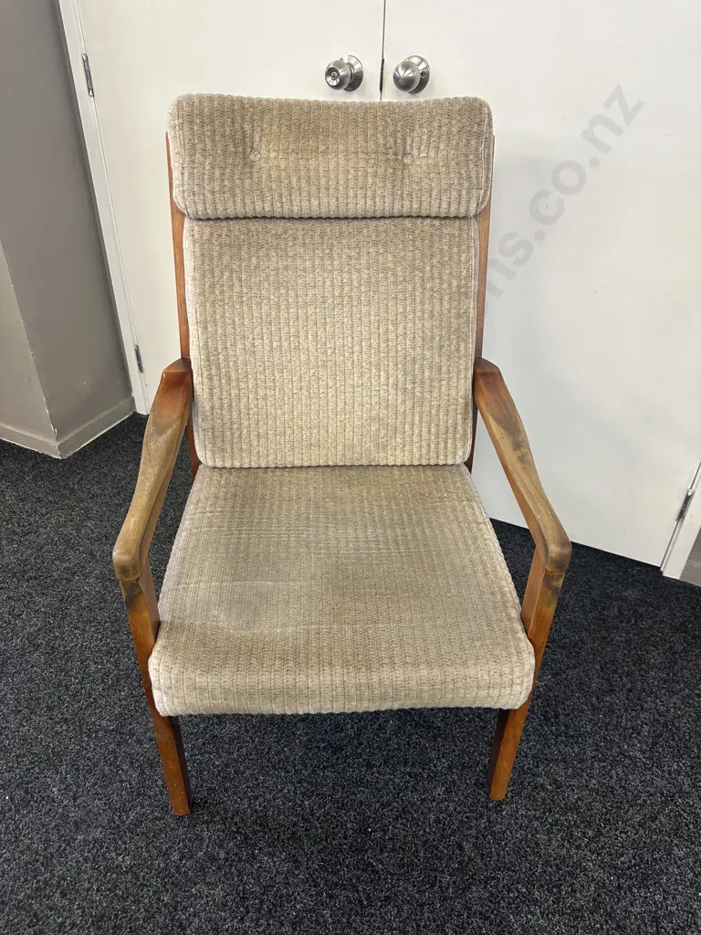 Mid Century Wooden Armed Chair With Cream Upholstery (unsaleable Donated) Image 1++