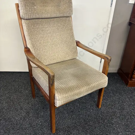 Mid Century Wooden Armed Chair With Cream Upholstery (unsaleable Donated)