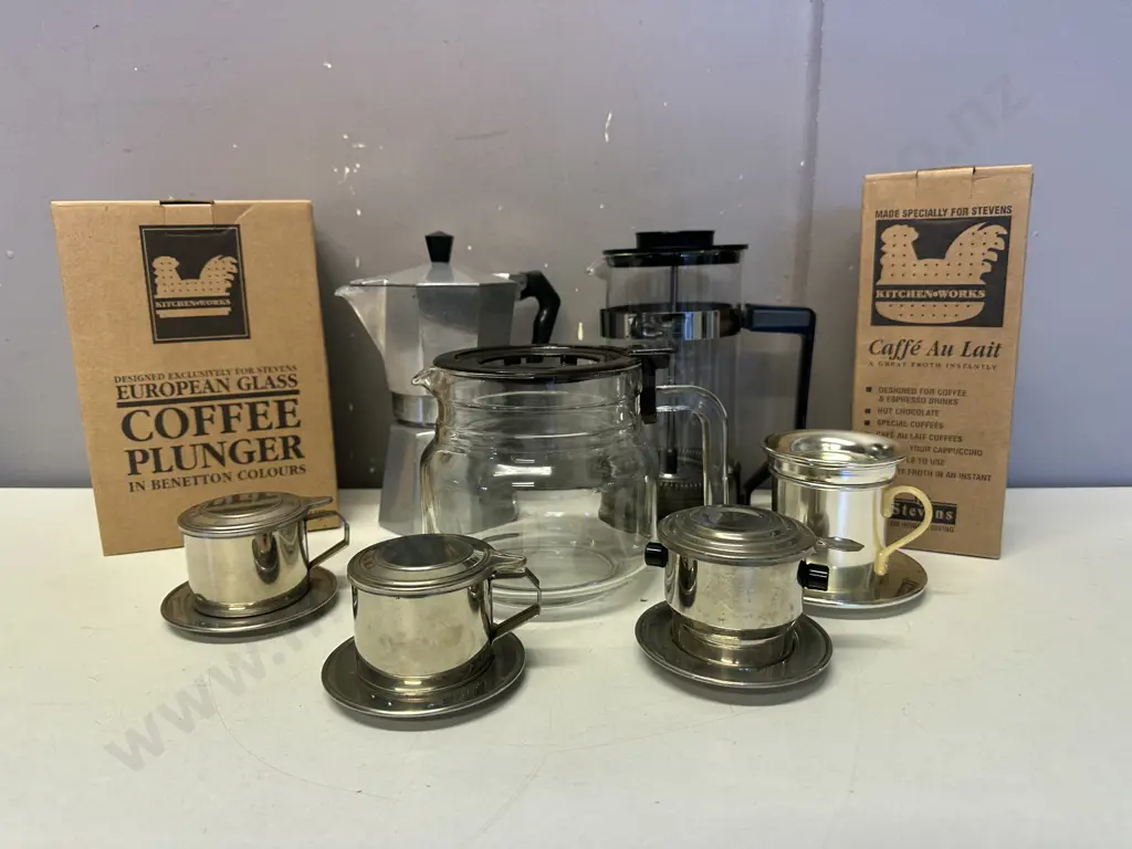 European Glass Coffee Plunger, Frother, Plunger, Art Deco Stainless Filters Etc Image 1++