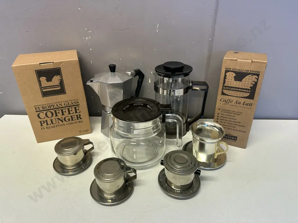 European Glass Coffee Plunger, Frother, Plunger, Art Deco Stainless Filters Etc Image 1++