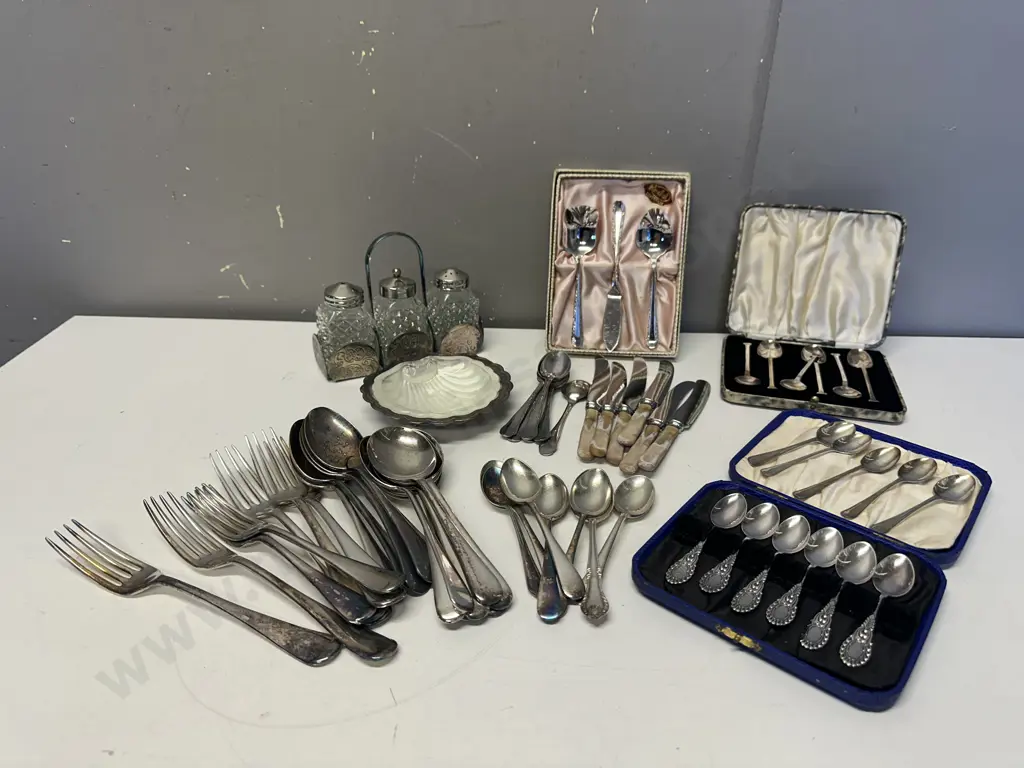 Selection of Silverware & Glass Items Including Rodd, Sheffield Etc Image 1++