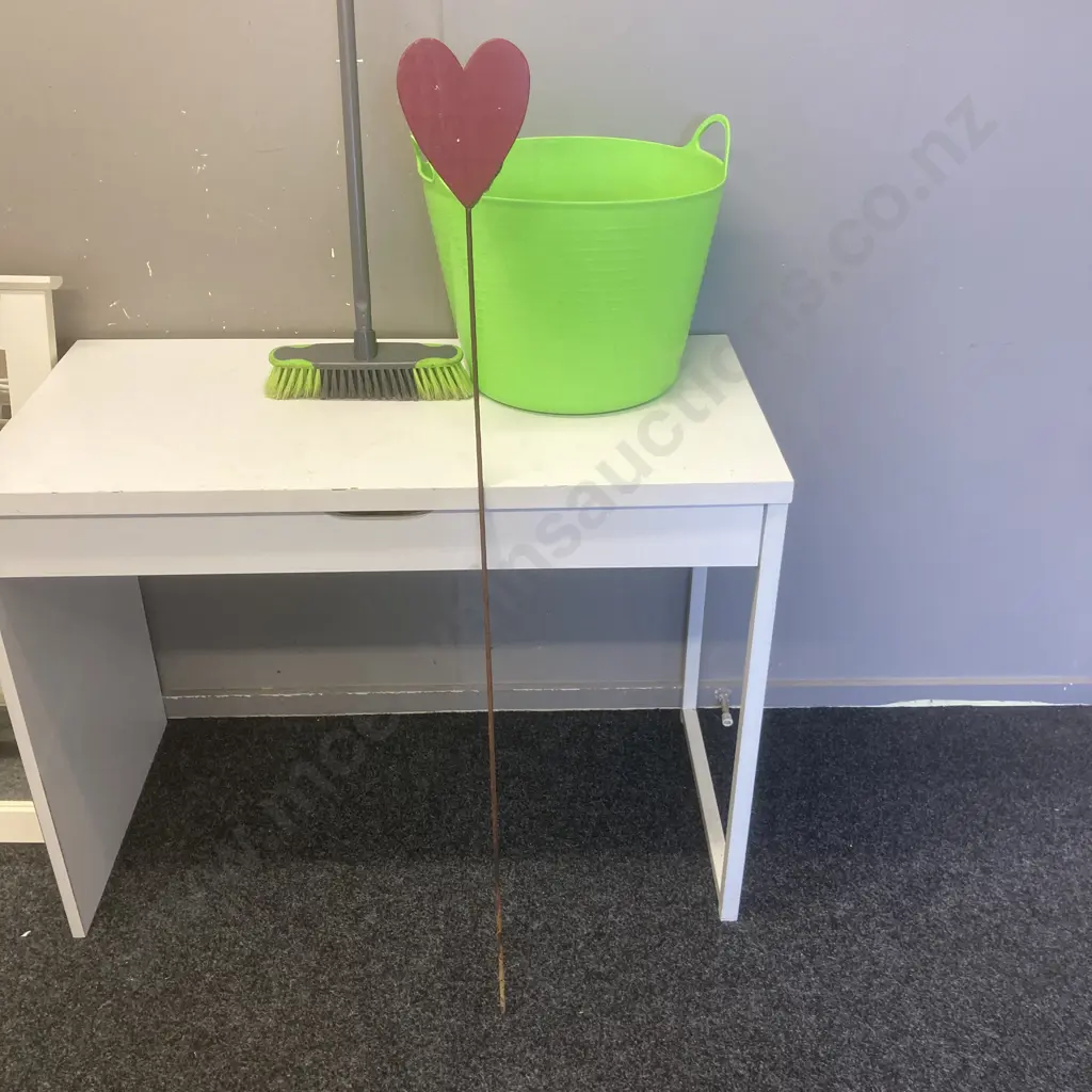 Green Plastic Tub, Floor Broom, Heart Garden Art Image 1++