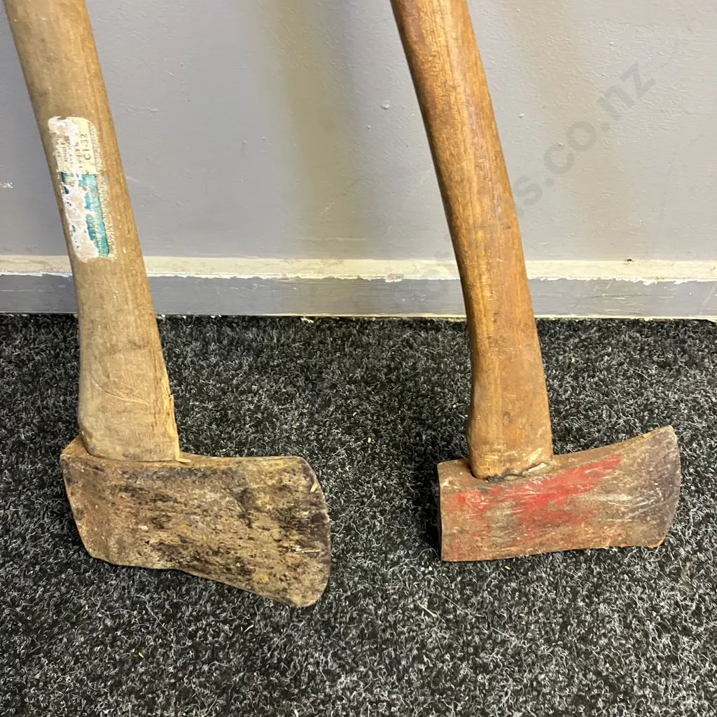 Pair of Wooden Handled Axes Image 1++