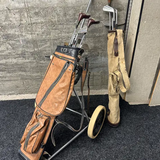 Assorted Golf Clubs Including Dunlop, Spalding Etc including Golf Trundler