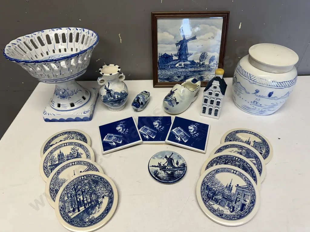 Vintage Delft Ware, Blue & White Including Coasters, Wall Plaque Etc Image 1++