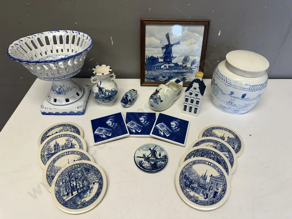 Vintage Delft Ware, Blue & White Including Coasters, Wall Plaque Etc Image 1++