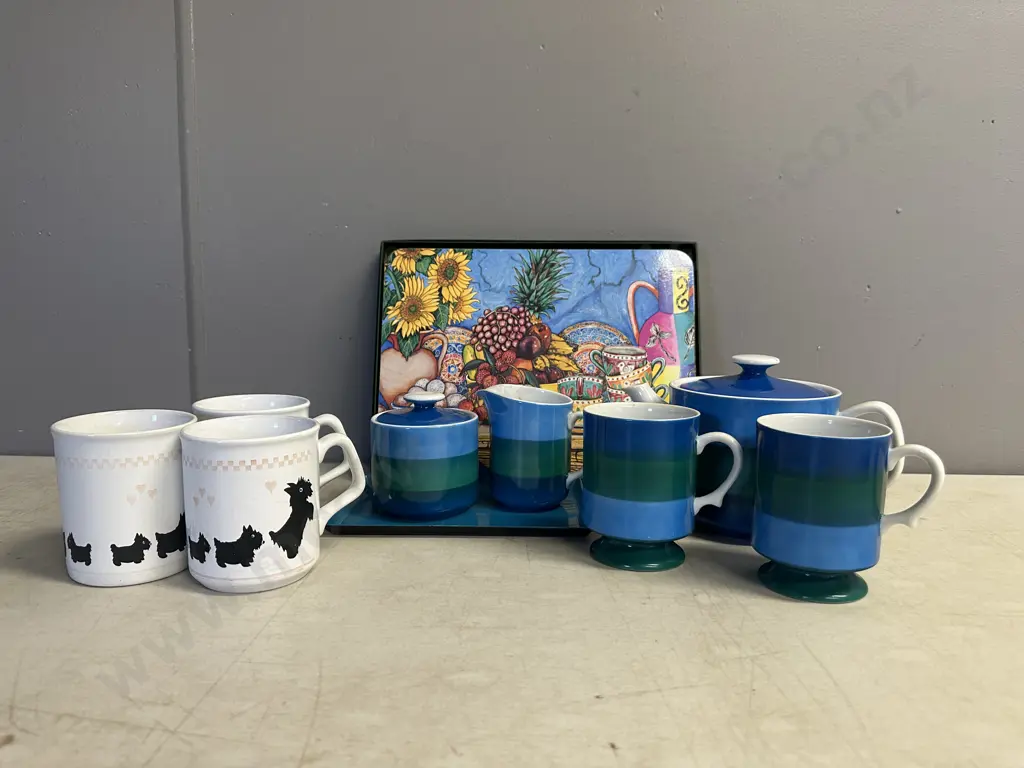 Retro Blue & Green Teaset, Jason Placemats & Scotty Dog Cups Image 1++
