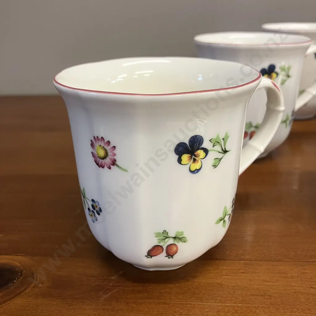 Villeroy & Boch Petite Fleur Mugs White, 300 ml, Premium Porcelain - Set of Six. Piedmont Salad Fork & Serving Spoons Image 1++