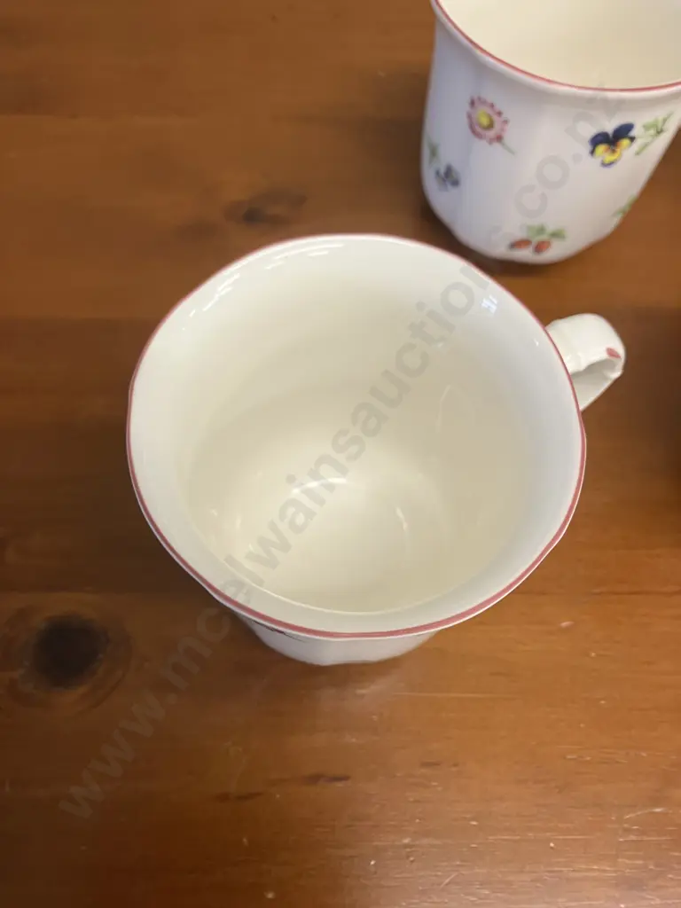 Villeroy & Boch Petite Fleur Mugs White, 300 ml, Premium Porcelain - Set of Six. Piedmont Salad Fork & Serving Spoons Image 1++
