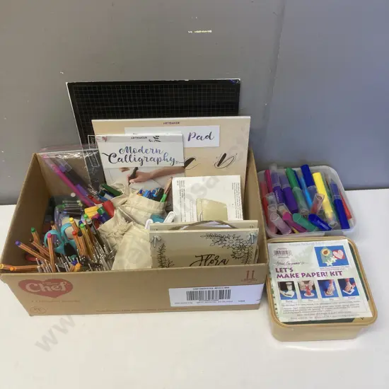 Box Lot Stationery Items, Paper Making Kit Etc