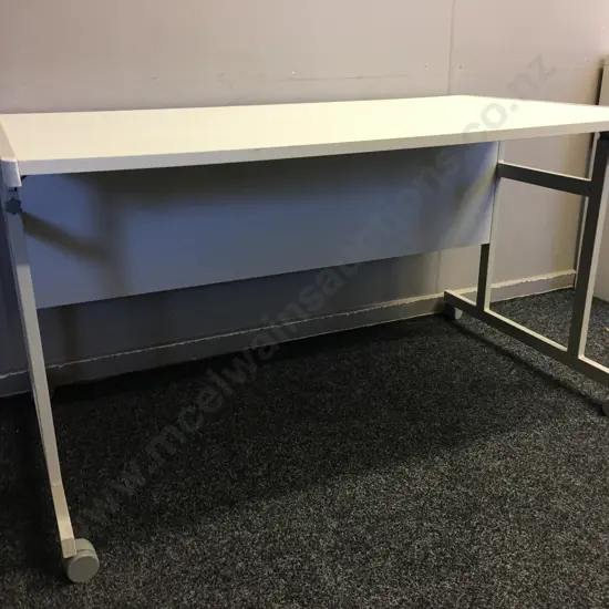 Mobile Cream Rectangular Office Desk H65,W121,D70cm Adjustable Height