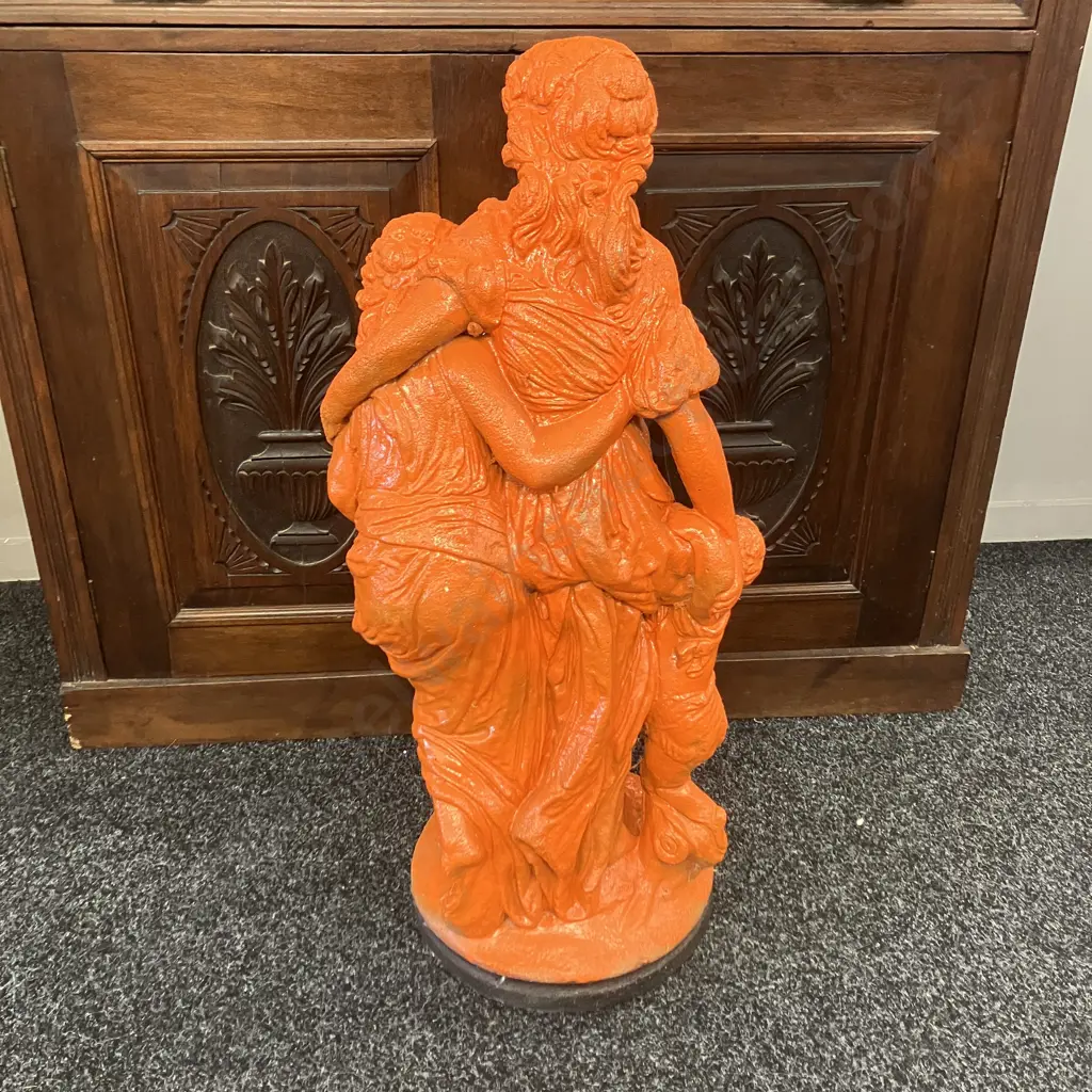 Mother With Children Concrete Garden Statue Painted Orange. H76cm Image 1++