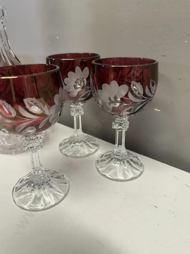 Hofbauer Genuine West German Lead Crystal Decanter & Six Wine Goblets Image 1++