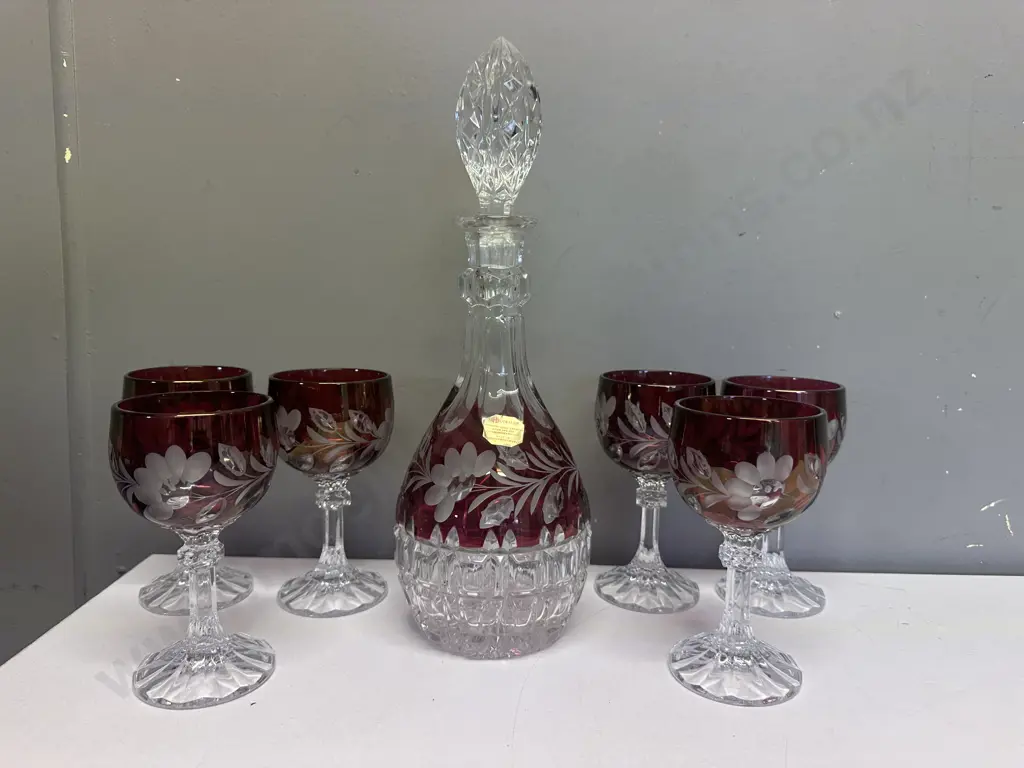 Hofbauer Genuine West German Lead Crystal Decanter & Six Wine Goblets Image 1++