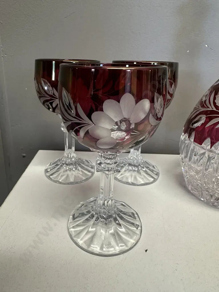Hofbauer Genuine West German Lead Crystal Decanter & Six Wine Goblets Image 1++