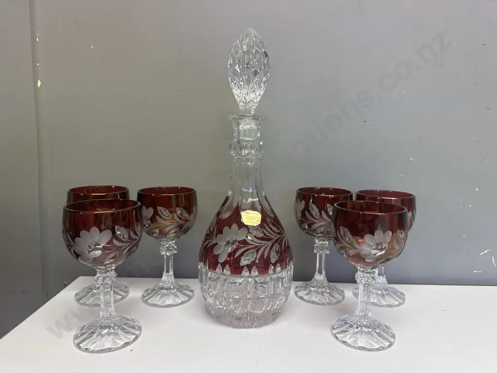 Hofbauer Genuine West German Lead Crystal Decanter & Six Wine Goblets Image 1++