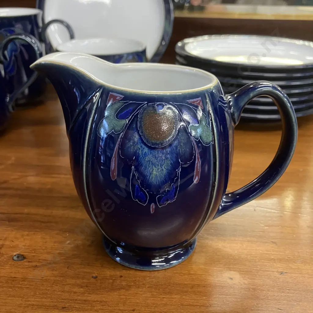 Rare Denby Baroque Cobalt Blue & Floral China - 8 x Mugs, 8 x Bread & Butter Plates, Creamer & Footed Bowl Image 1++