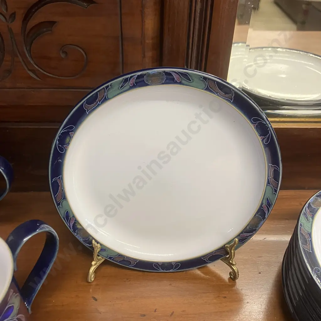 Rare Denby Baroque Cobalt Blue & Floral China - 8 x Mugs, 8 x Bread & Butter Plates, Creamer & Footed Bowl Image 1++