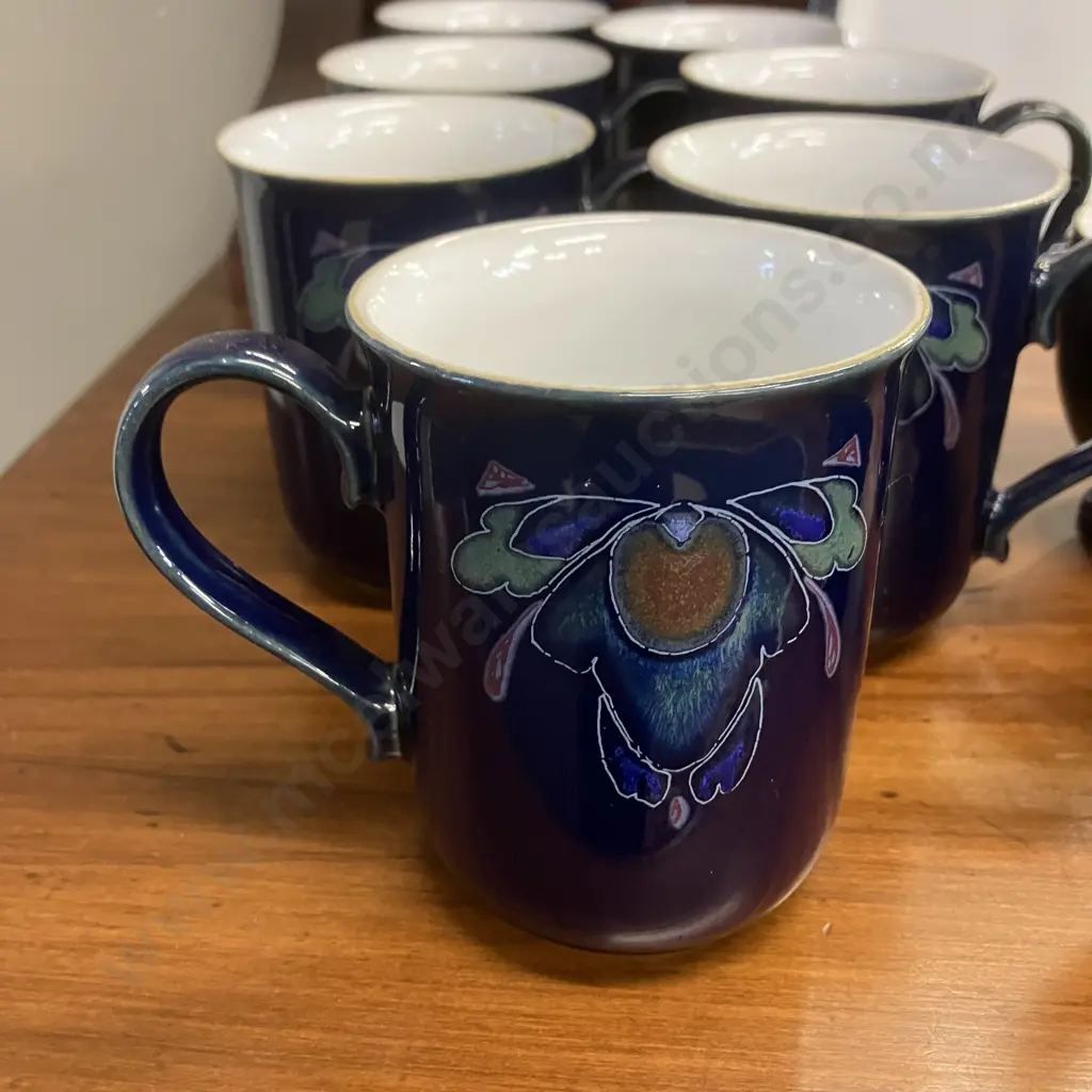 Rare Denby Baroque Cobalt Blue & Floral China - 8 x Mugs, 8 x Bread & Butter Plates, Creamer & Footed Bowl Image 1++