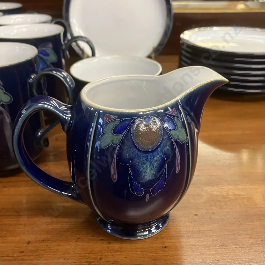 Rare Denby Baroque Cobalt Blue & Floral China - 8 x Mugs, 8 x Bread & Butter Plates, Creamer & Footed Bowl Image 1++