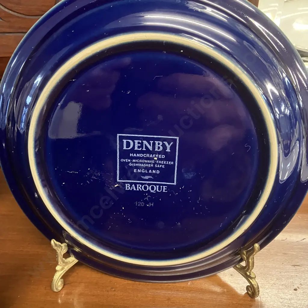 Rare Denby Baroque Cobalt Blue & Floral China - 8 x Mugs, 8 x Bread & Butter Plates, Creamer & Footed Bowl Image 1++