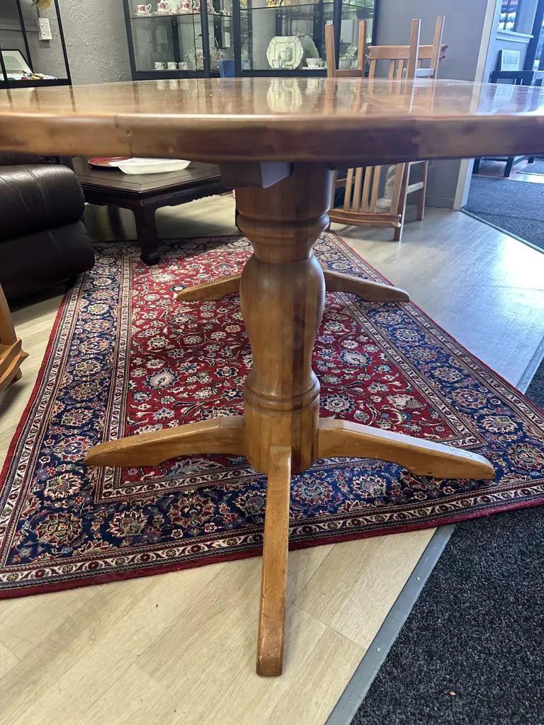Kauri Oval Dining Table, Double Pedestal, H75 W203 D108cm With 8 Kauri Slat Back Dining Chairs Image 1++