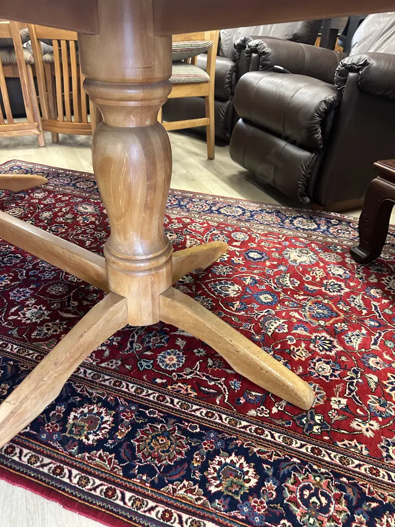 Kauri Oval Dining Table, Double Pedestal, H75 W203 D108cm With 8 Kauri Slat Back Dining Chairs Image 1++