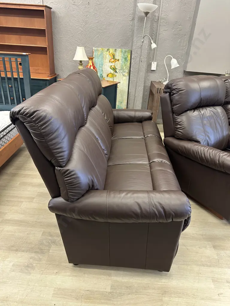 MORGAN La-Z-Boy "Eden" Chocolate Brown Full Leather 3 Seater Couch And Two Power XR+ (electric) Recliner - Rocker Chairs Image 1++