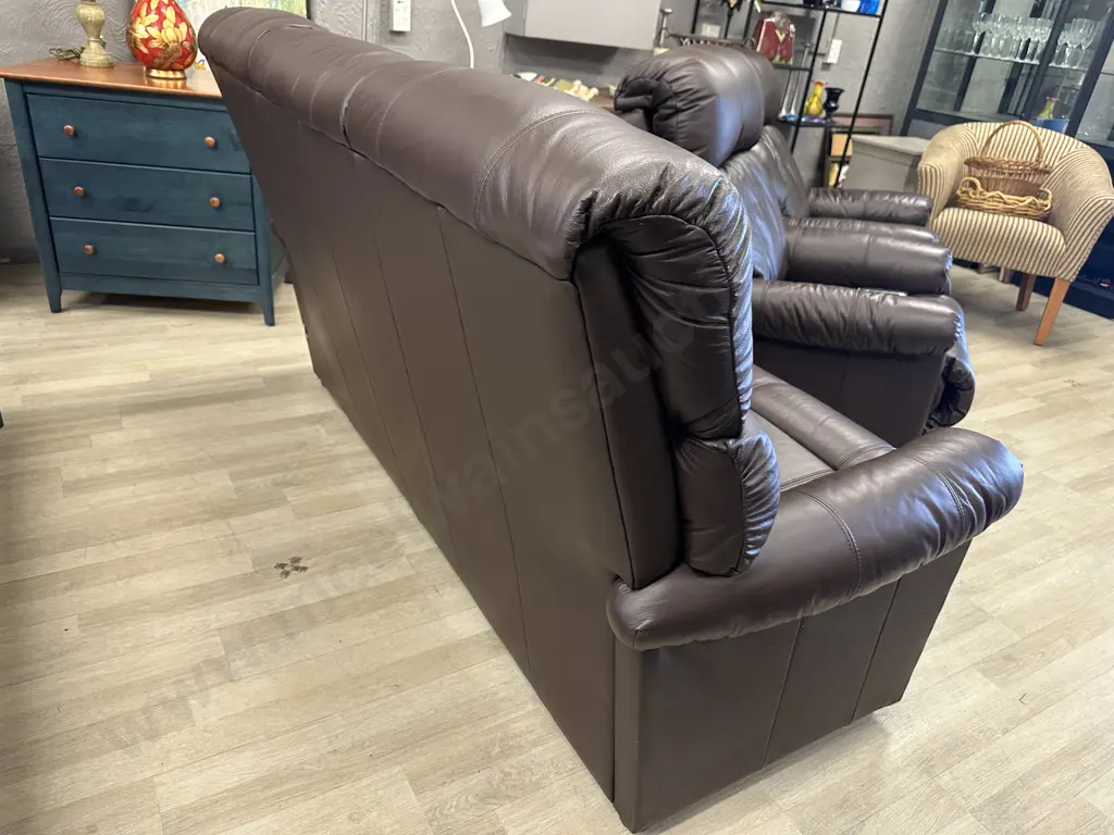 MORGAN La-Z-Boy "Eden" Chocolate Brown Full Leather 3 Seater Couch And Two Power XR+ (electric) Recliner - Rocker Chairs Image 1++
