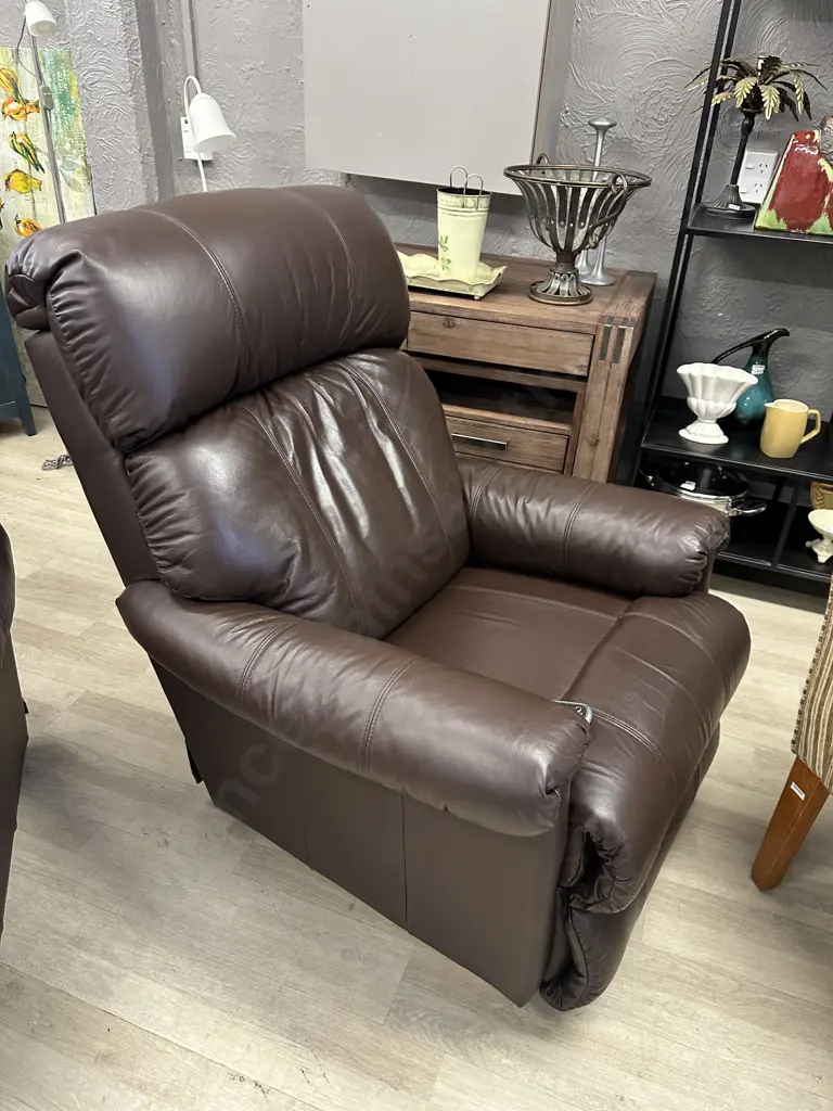 MORGAN La-Z-Boy "Eden" Chocolate Brown Full Leather 3 Seater Couch And Two Power XR+ (electric) Recliner - Rocker Chairs Image 1++