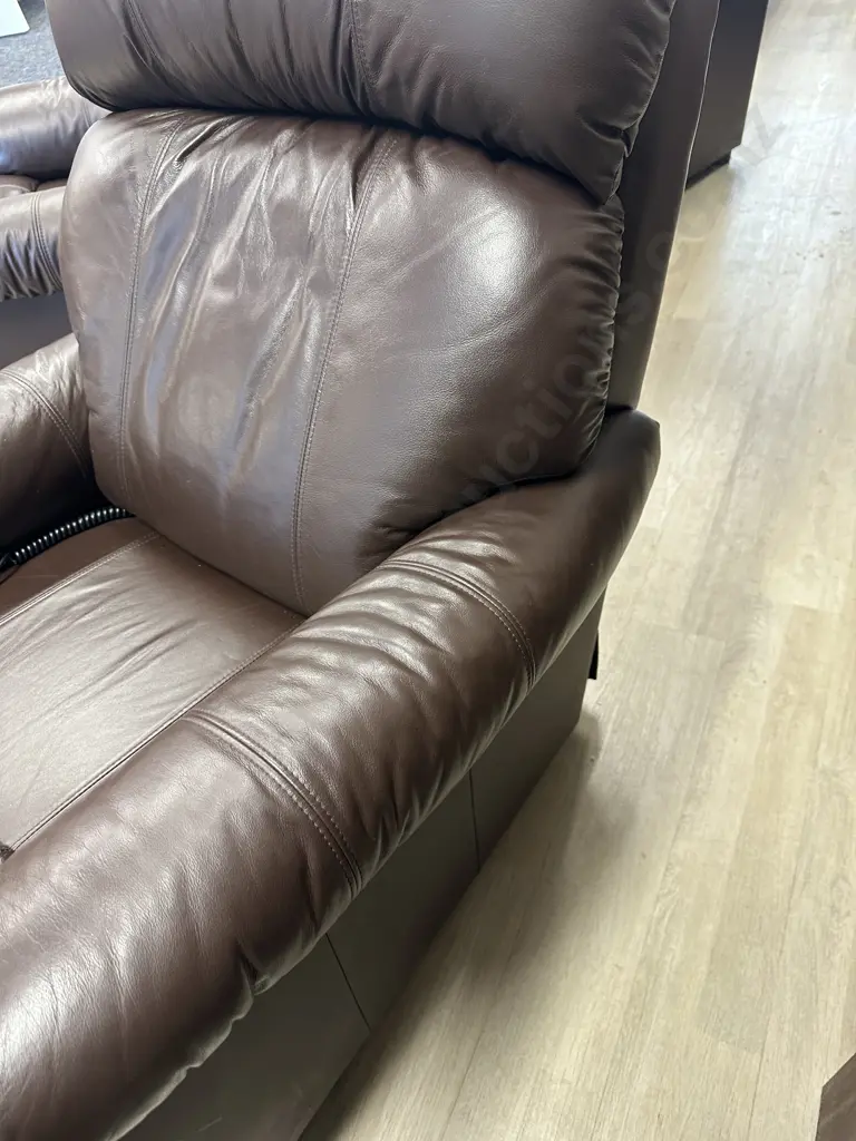 MORGAN La-Z-Boy "Eden" Chocolate Brown Full Leather 3 Seater Couch And Two Power XR+ (electric) Recliner - Rocker Chairs Image 1++