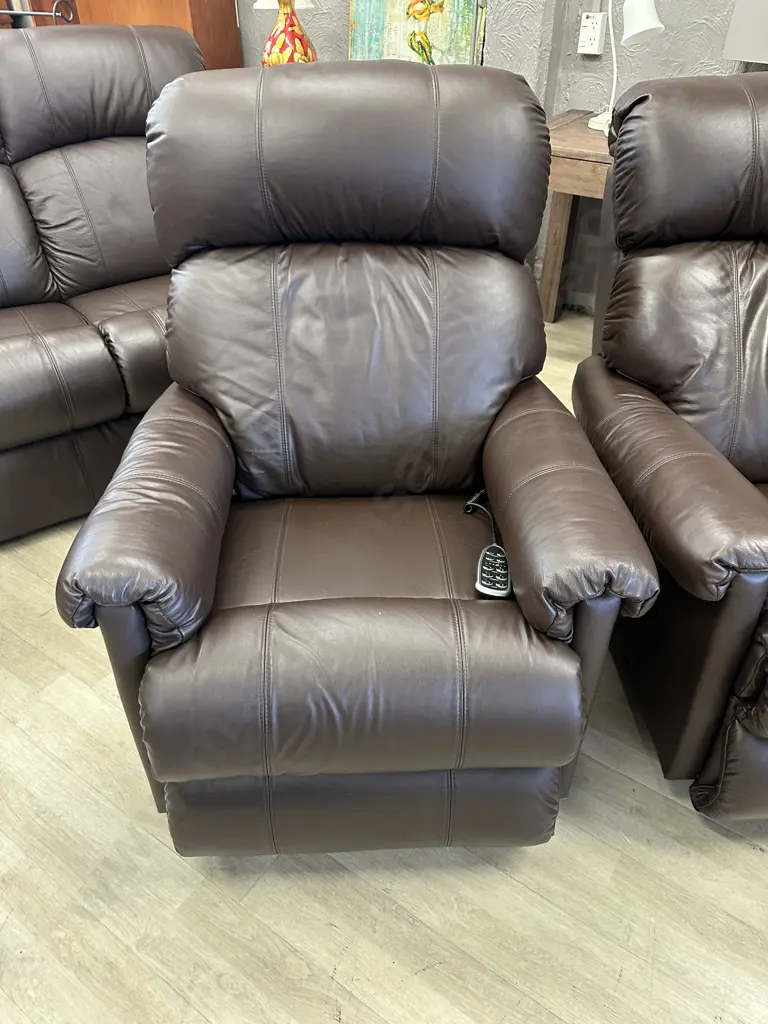 MORGAN La-Z-Boy "Eden" Chocolate Brown Full Leather 3 Seater Couch And Two Power XR+ (electric) Recliner - Rocker Chairs Image 1++