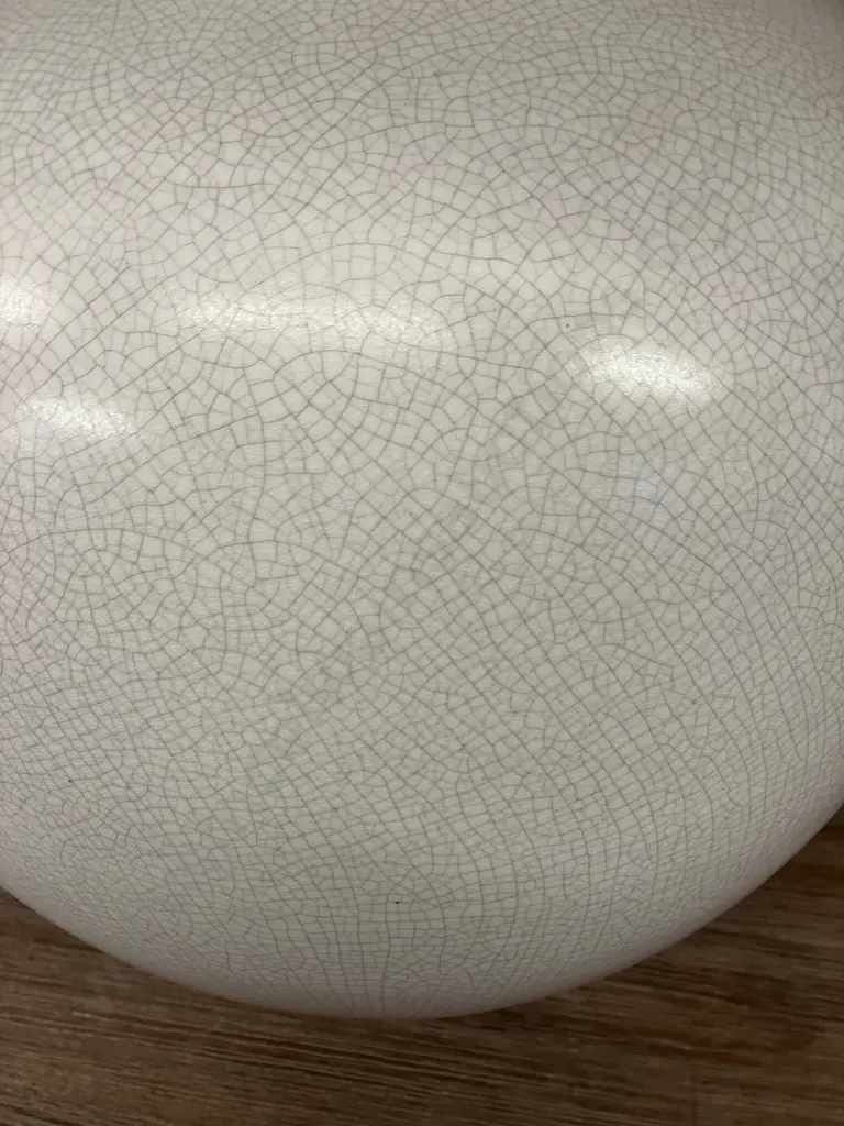 Eunice Taylor Large White Crazed Double Bulbulous Table Lamp With White / Burgundy / Gray Fabric Shade. 96 x 51cm Image 1++