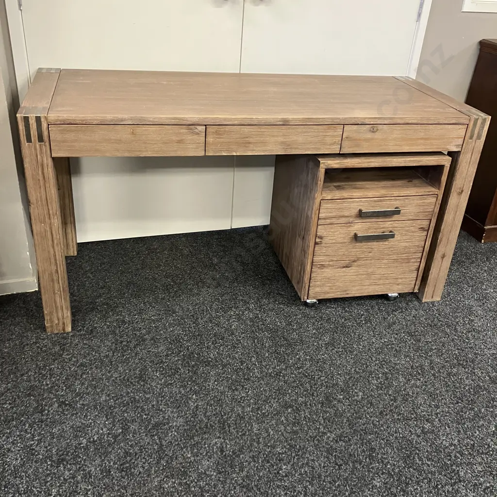 Ex Harvey Norman 3 Drawer Console Table / Desk (Soft Close Drawers) H76 W150 D60cm With A 2 Drawer Mobile Unit Image 1++