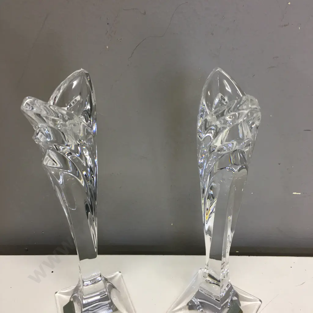 Pair of Slovenia Mikasa Crystal Candle Holders, Swirl Pattern. H24cm Image 1++