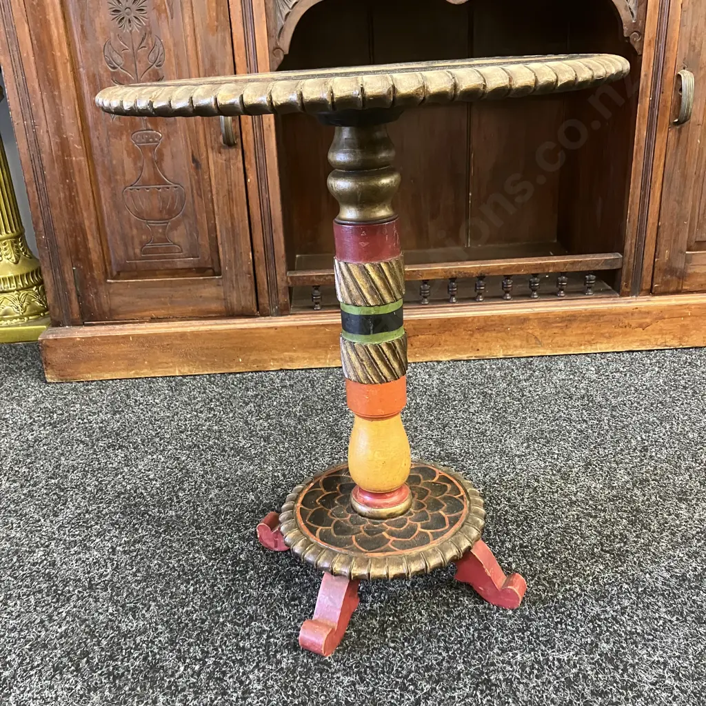 Antique Decorative North Indian Painted Pedestal Table. 55 x 45.5cm Image 1++