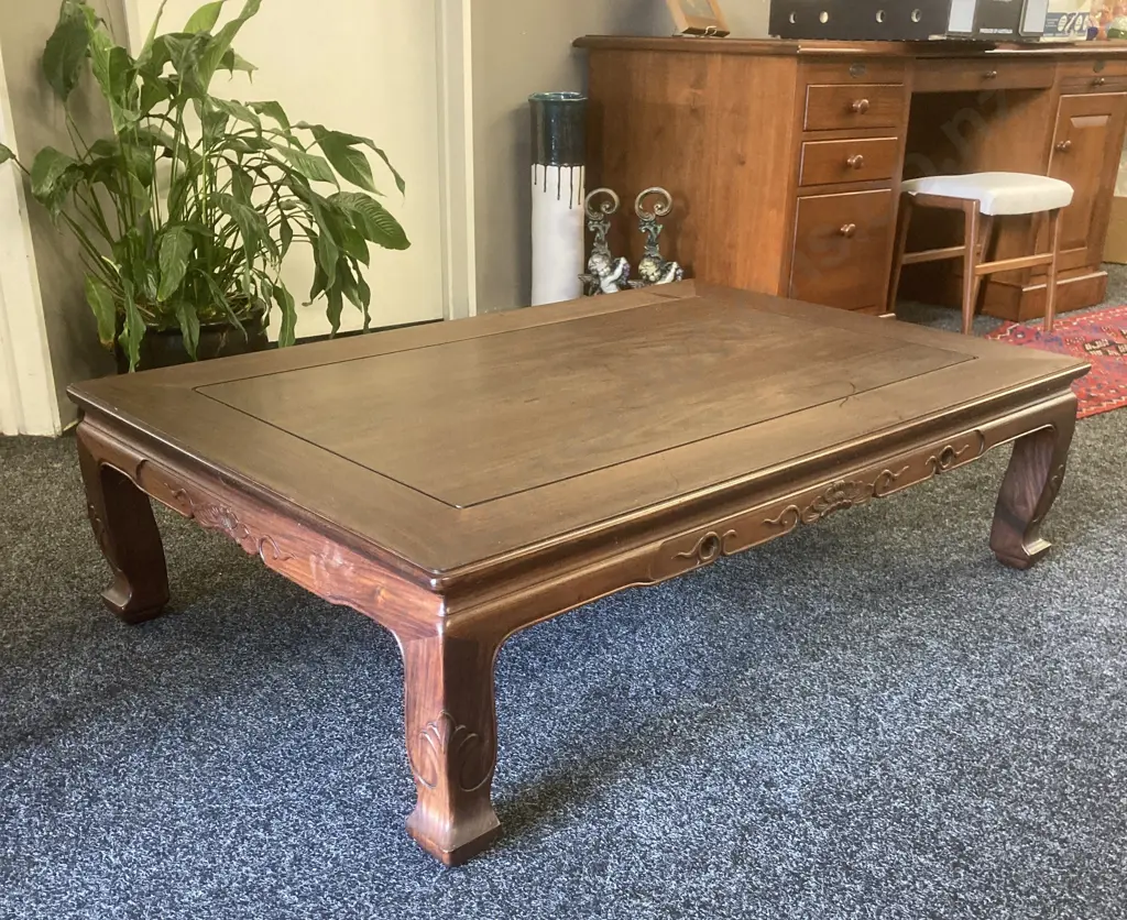 Chinese Rosewood Carved Low Table. H33.5 W121 D80cm Image 1++