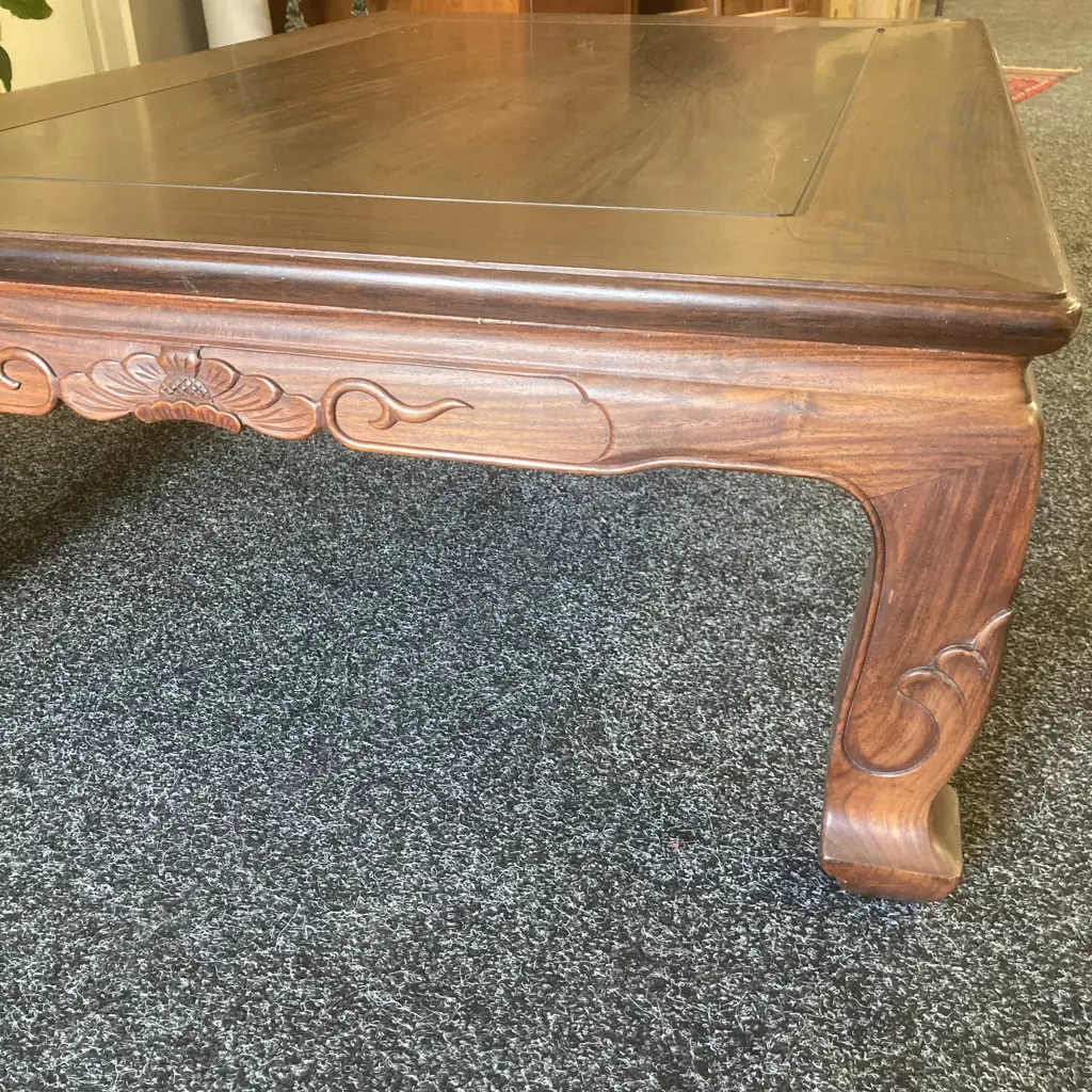 Chinese Rosewood Carved Low Table. H33.5 W121 D80cm Image 1++